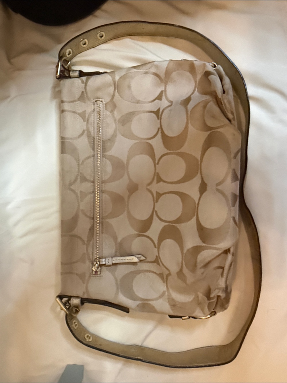 Coach Tan & Beige Signature Canvas Shoulder Bag